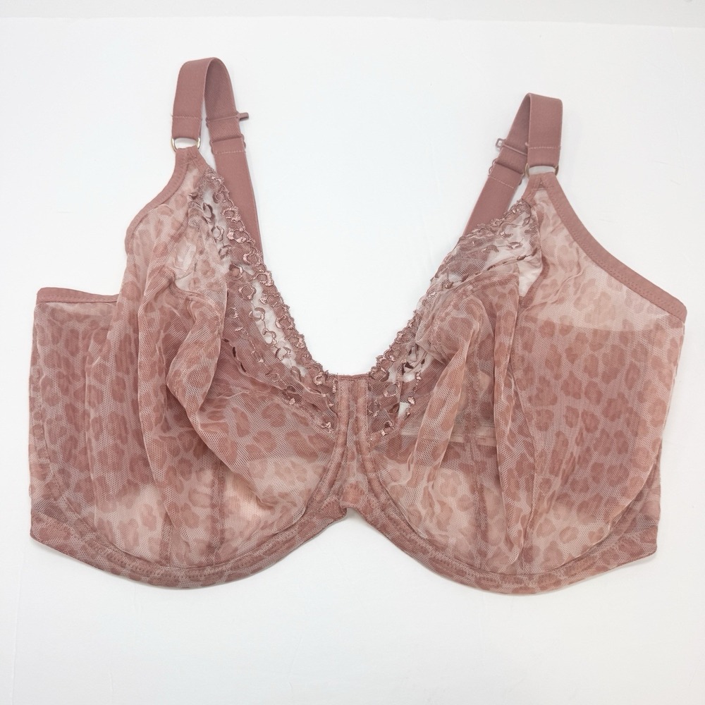 Elomi Matilda Bra Size 38M Mauve Sheer Lace Underwire Plunge EL8900